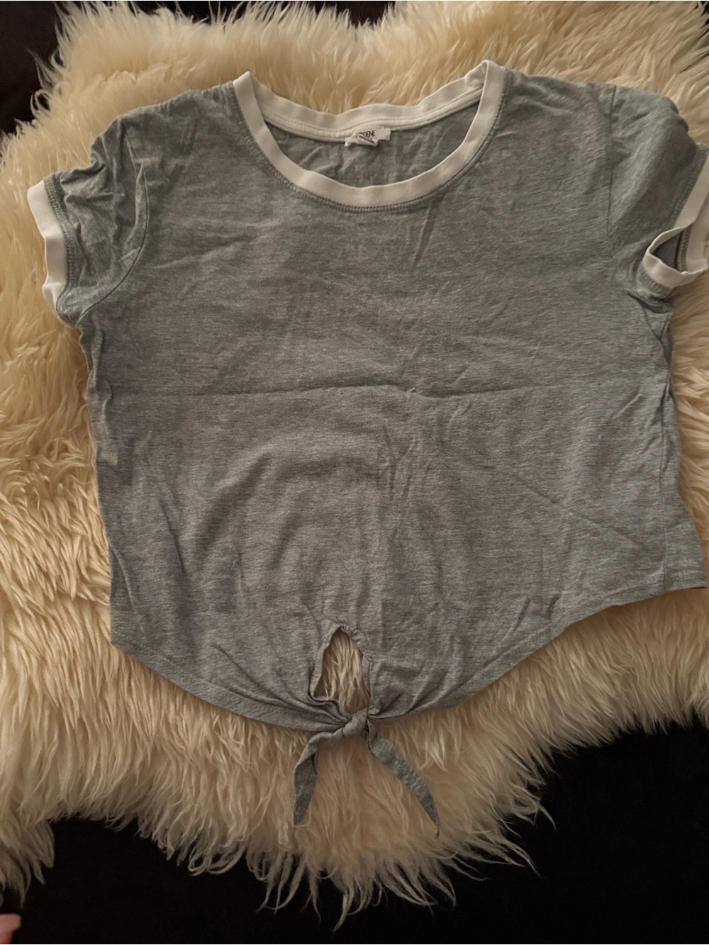 Ardene Heather Grey Tie-Front Ringer Crop Top Tee - Size S